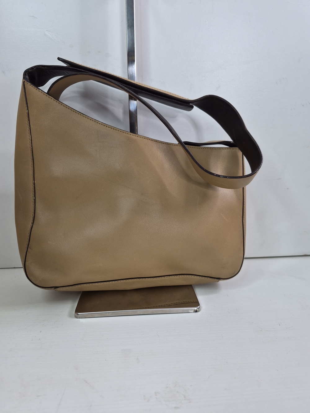 Prada Beige Leather Shoulder Bag with Dark Trim